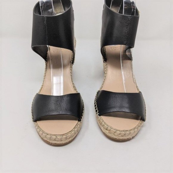 VINCE CAMUTO Tomell Black Leather Espadrille Wedge - Picture 6 of 10